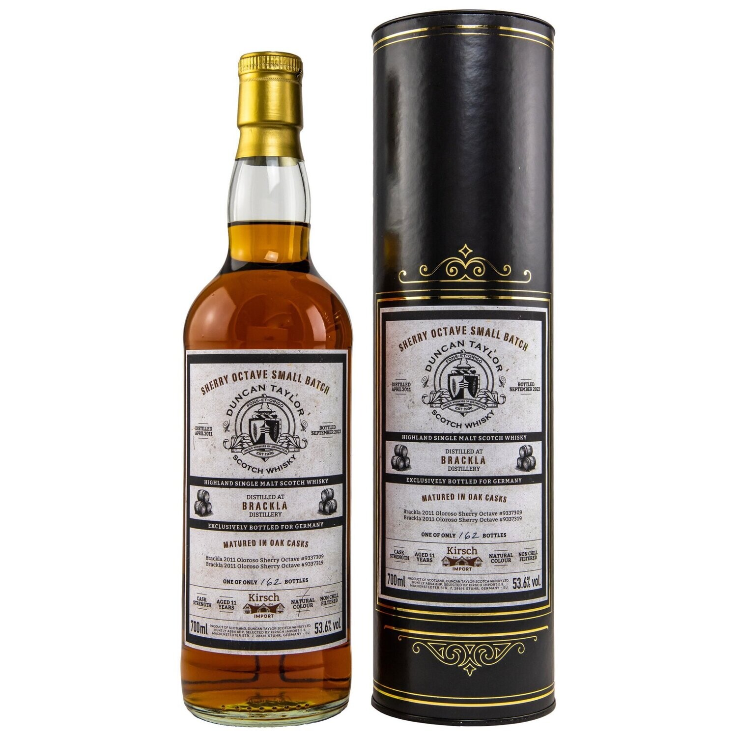 Brackla 2011/2022 - 11 Jahre - #9337309+9337319 - Sherry Octave Small Batch (Duncan Taylor) Kirsch - 53,6%
