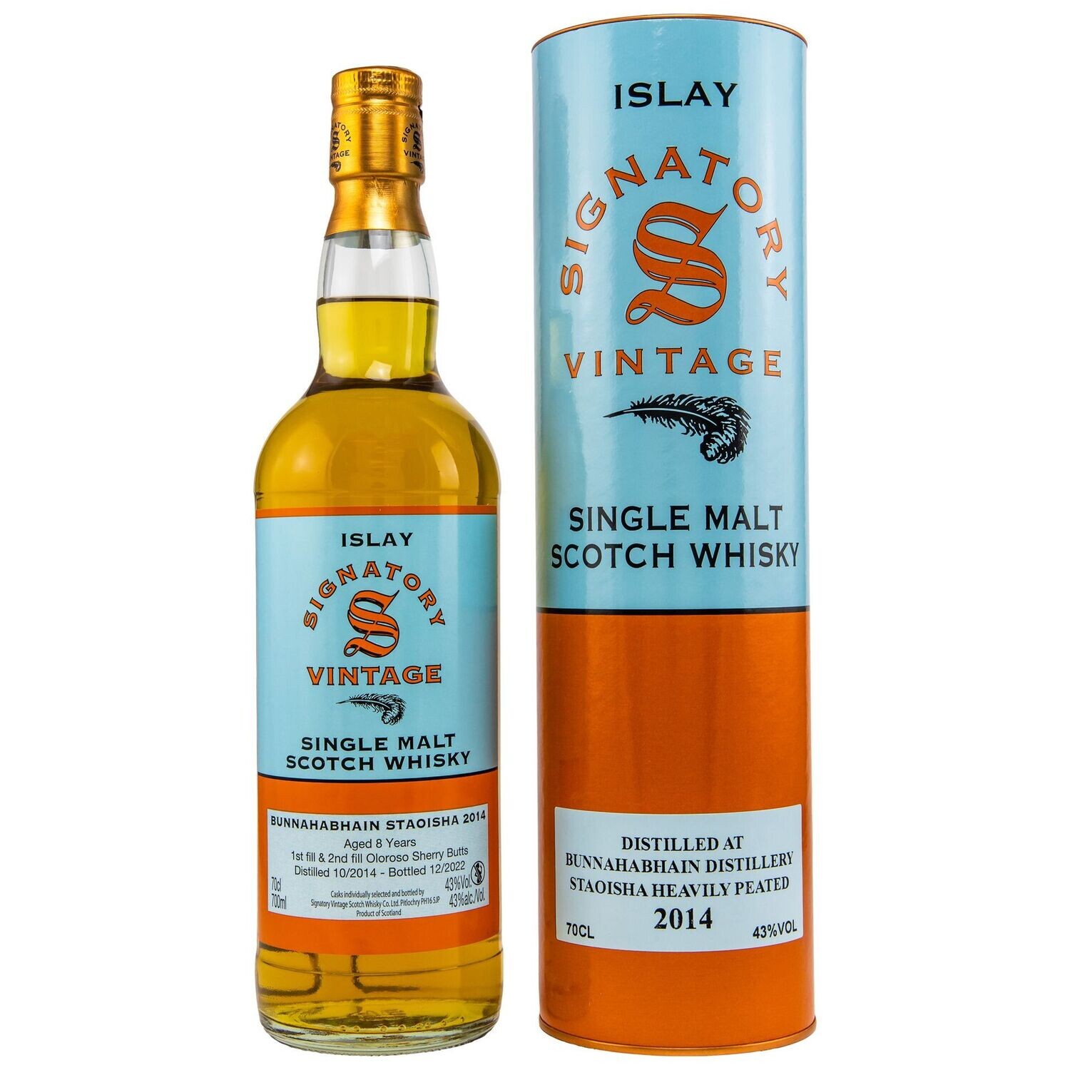 Bunnahabhain Staoisha - 2014/2022 - 8 Jahre - Signatory Vintage - 1. & 2.  Fill Oloroso Sherry Butts - 43%