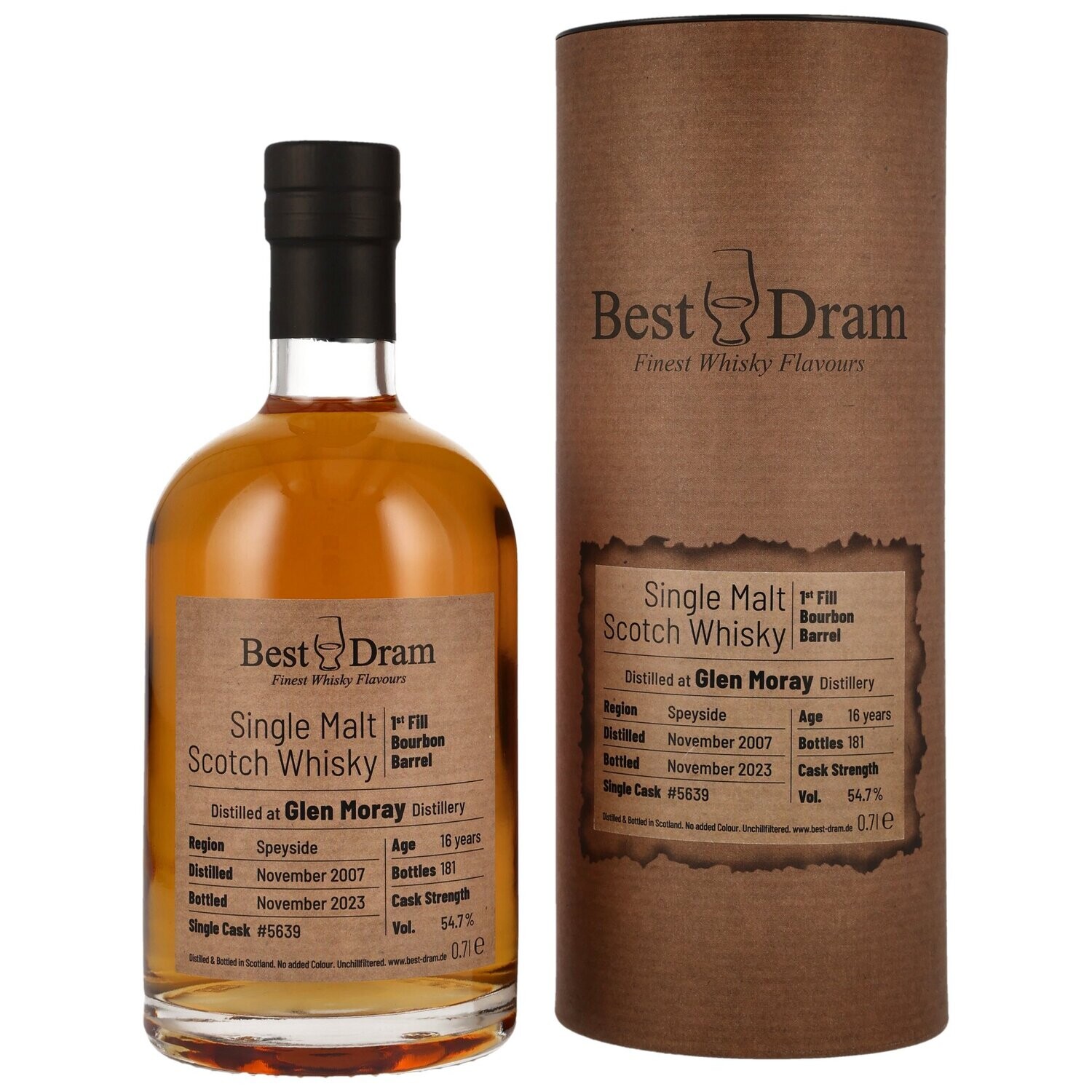 Glen Moray 2007/2023 - 16 Jahre - First Fill Bourbon Barrel #5639 - Best Dram - 54,7%