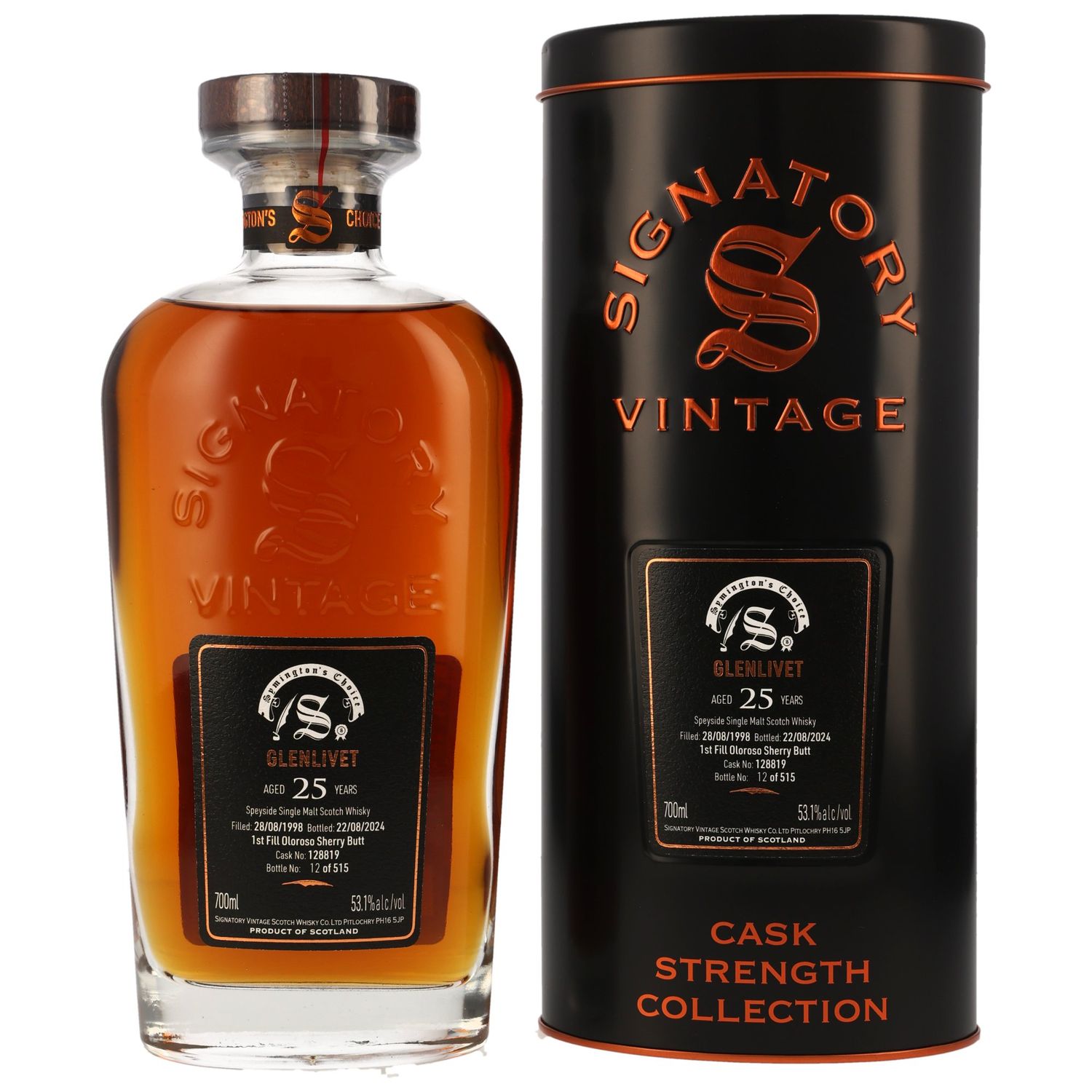 GLENLIVET - 25 Jahre - Symingtons Choice - 1. Fill Oloroso Sherry Butt #128819 - 53,7%