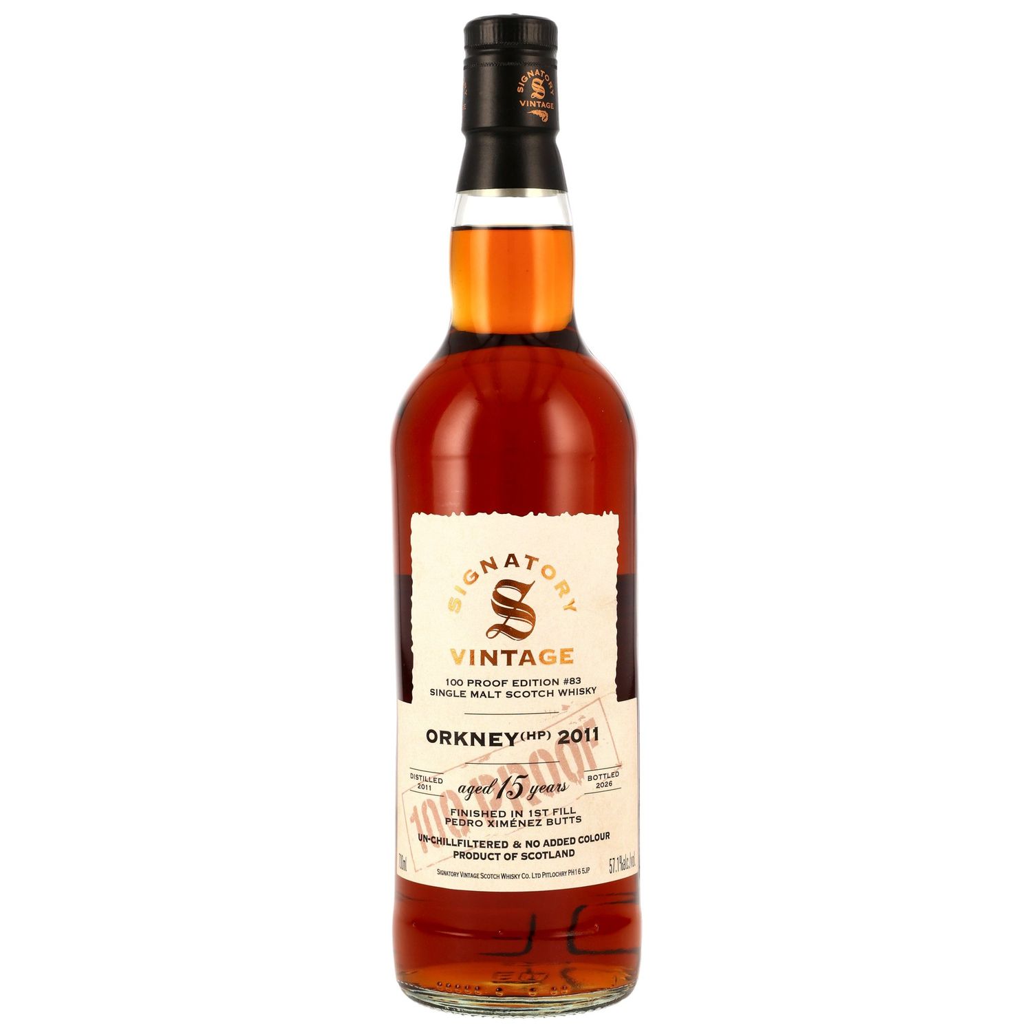 Orkney (HP) - 2011/2026 - 15 Jahre - Signatory 100 PROOF Edition #83 - 57,1% - Finish in First Fill Pedro Ximénez Butts Orkney (HP) - 2011/2026 - 15 Jahre - Signatory 100 PROOF Edition #83 - 57,1% - Finish in First Fill Pedro Ximénez Butts