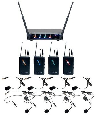 Vocopro DIGITAL-QUAD-B Four Channel UHF Hybrid Wireless Headset & Lapel Microphone System
