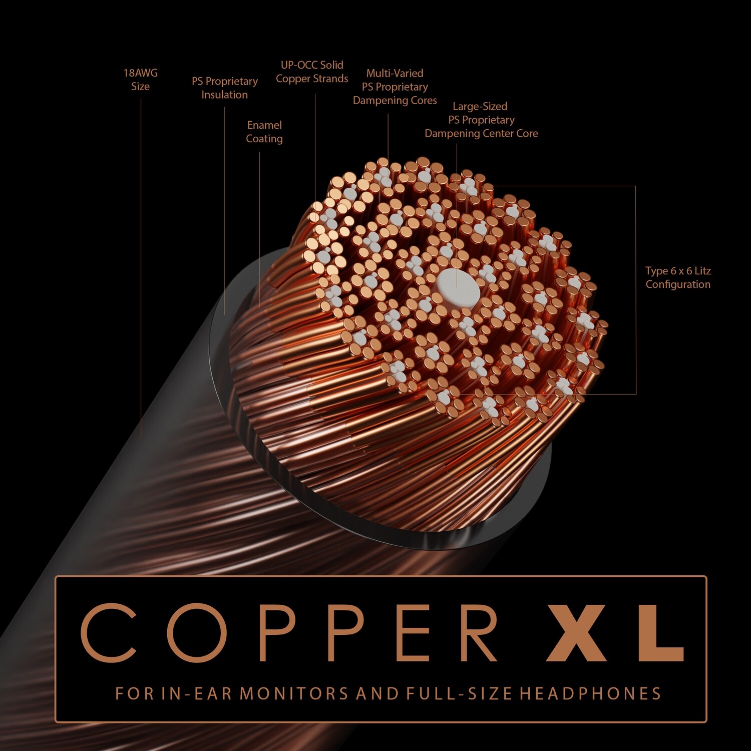 Copper XL Custom Cable for Headphones