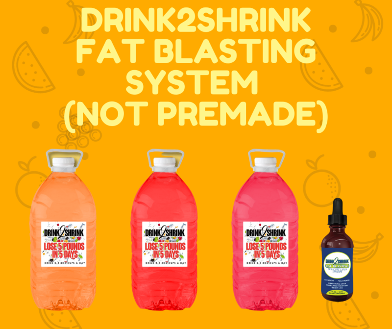 DRINK2SHRINK 30 DAY FAT BLASTING SYSTEM 
4 Weeks of Drink2Shrink and 1 Bottle of Fat Blasting Drops