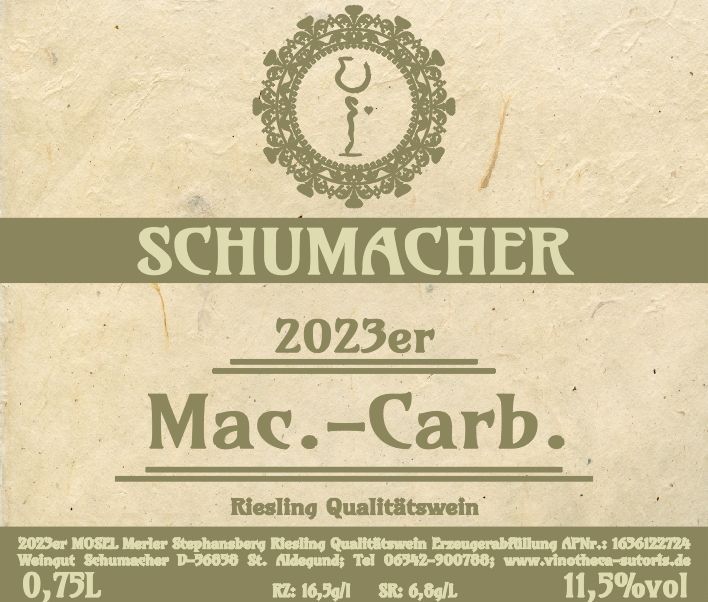 2023er Mac.-Carb.; Qualitätswein feinherb schmeckend