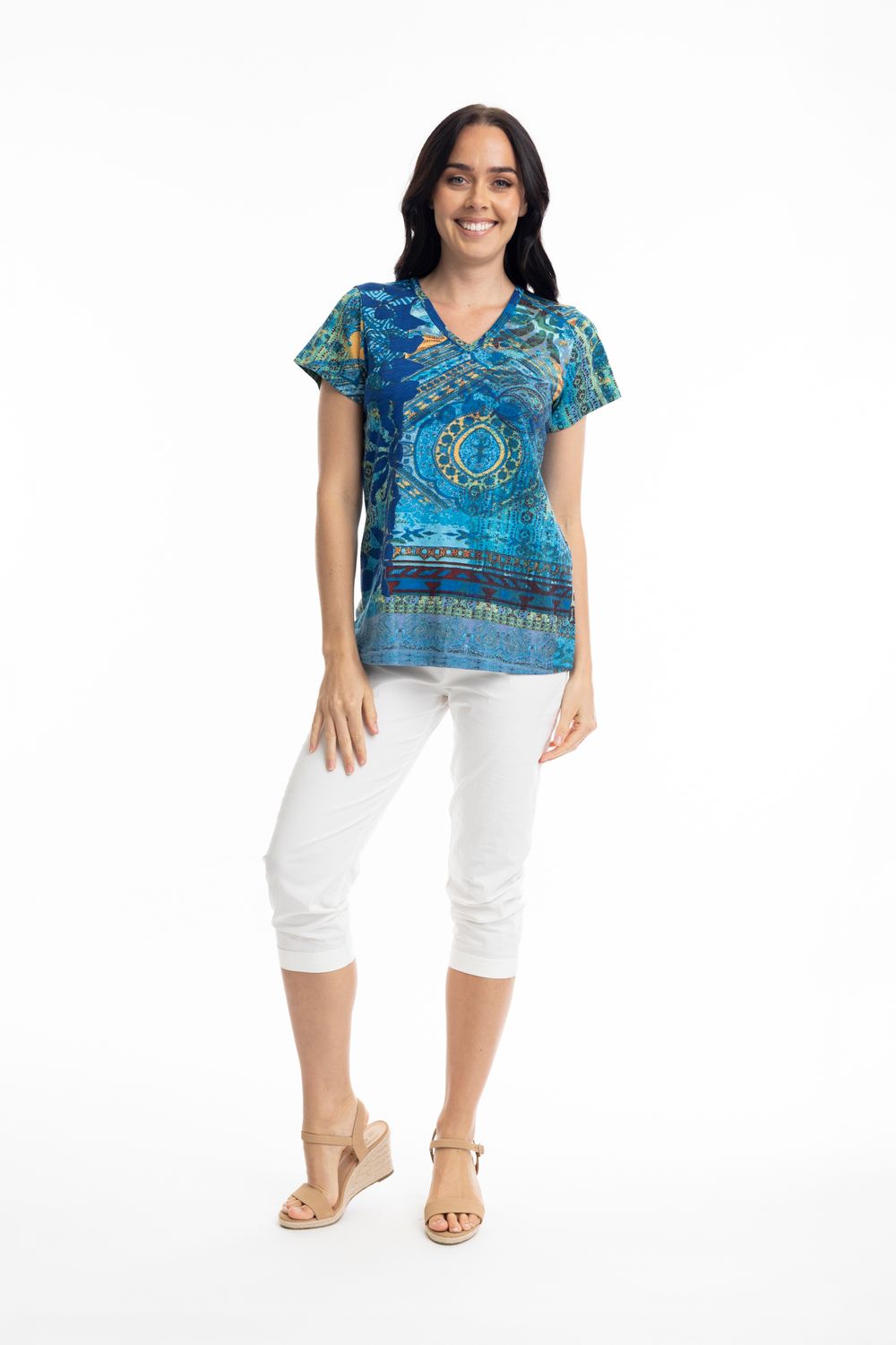 Orientique T-shirt V blauw 22987