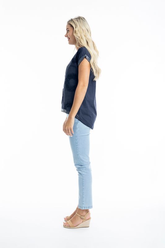 Orientique Top Embelished Circle Navy 42117