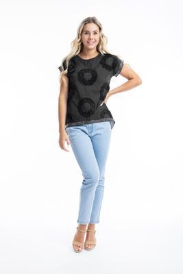 Orientique Top Embelished Circle Zwart 42117
