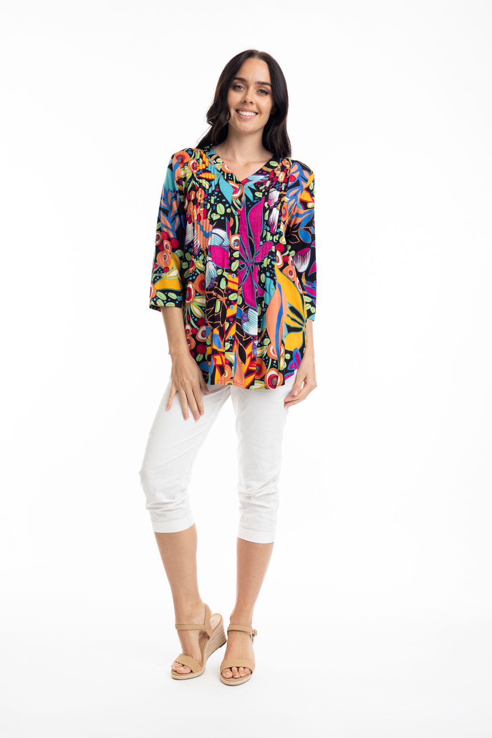 Orientique Copacabana Pleated 3/4 Sleeve Print 62666