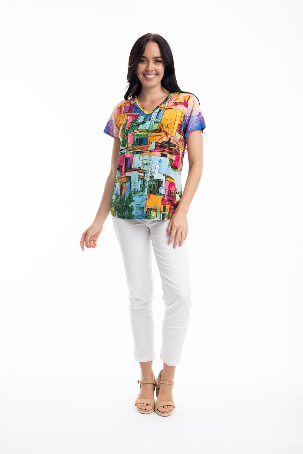 Orientique T-shirt Basic Cut V Print 22992 Havana