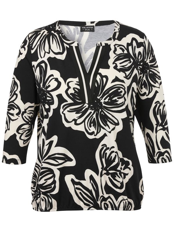 Via Appia Due T-shirt V-hals 3/4 mouw Zand-Zwart 2514484