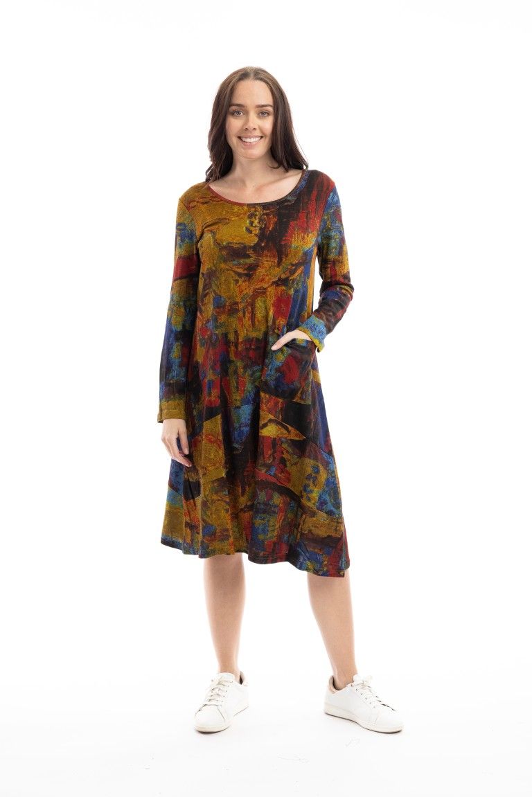 Orientique Printed Cotton Dress Curved Layer Japan Street 20069