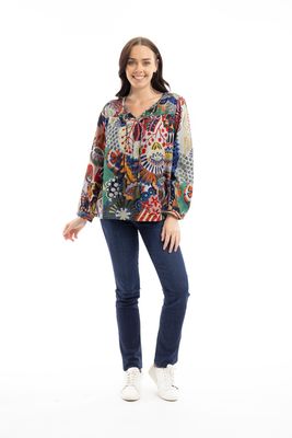 Orientique Hotel California Top Shirred Shoulde Print 62724