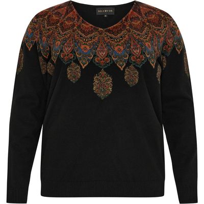 NO.1 by OX Knitted V neck sweater w print Black 63064