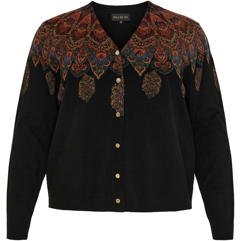 NO.1 by OX Knitted V neck cardigan w print Black 63063