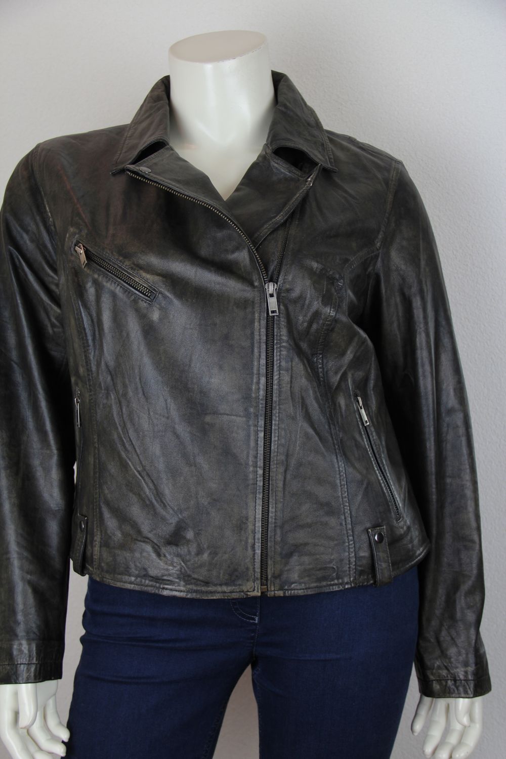 NO.1 by OX Biker Jacket Black w Beige 15015-1