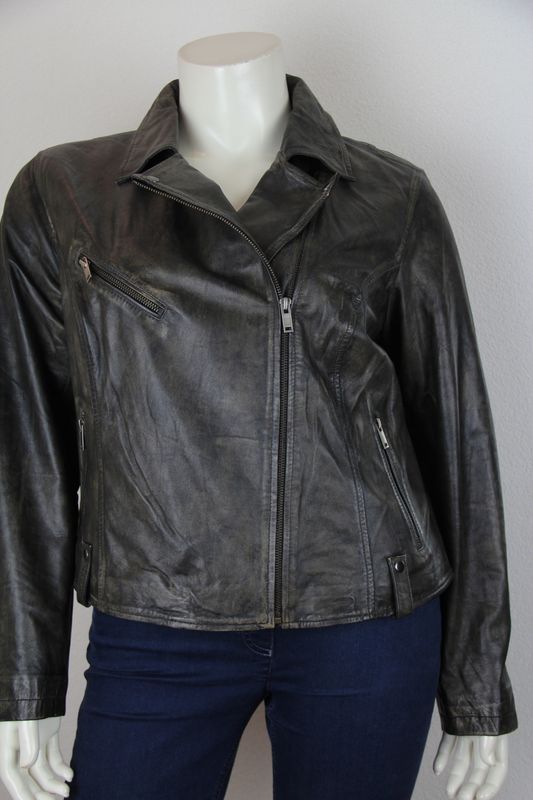 NO.1 by OX Biker Jacket Black w Beige 15015-1