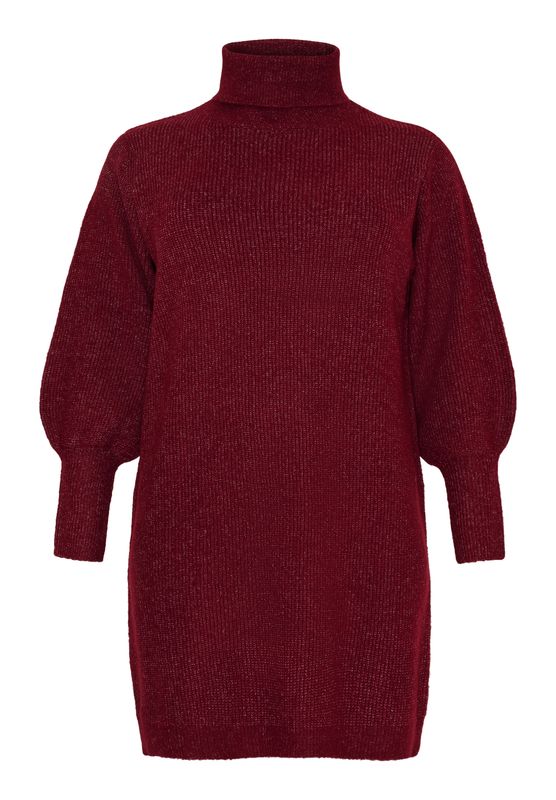 No.1 BY OX Knitted Dress w rollneck and LS Ball Syrah Red 62627-C