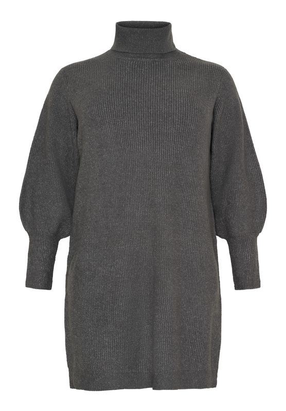 No.1 By OX Knitted Dress w rollneck and LS Ball Dark Grey Melange 62627-C