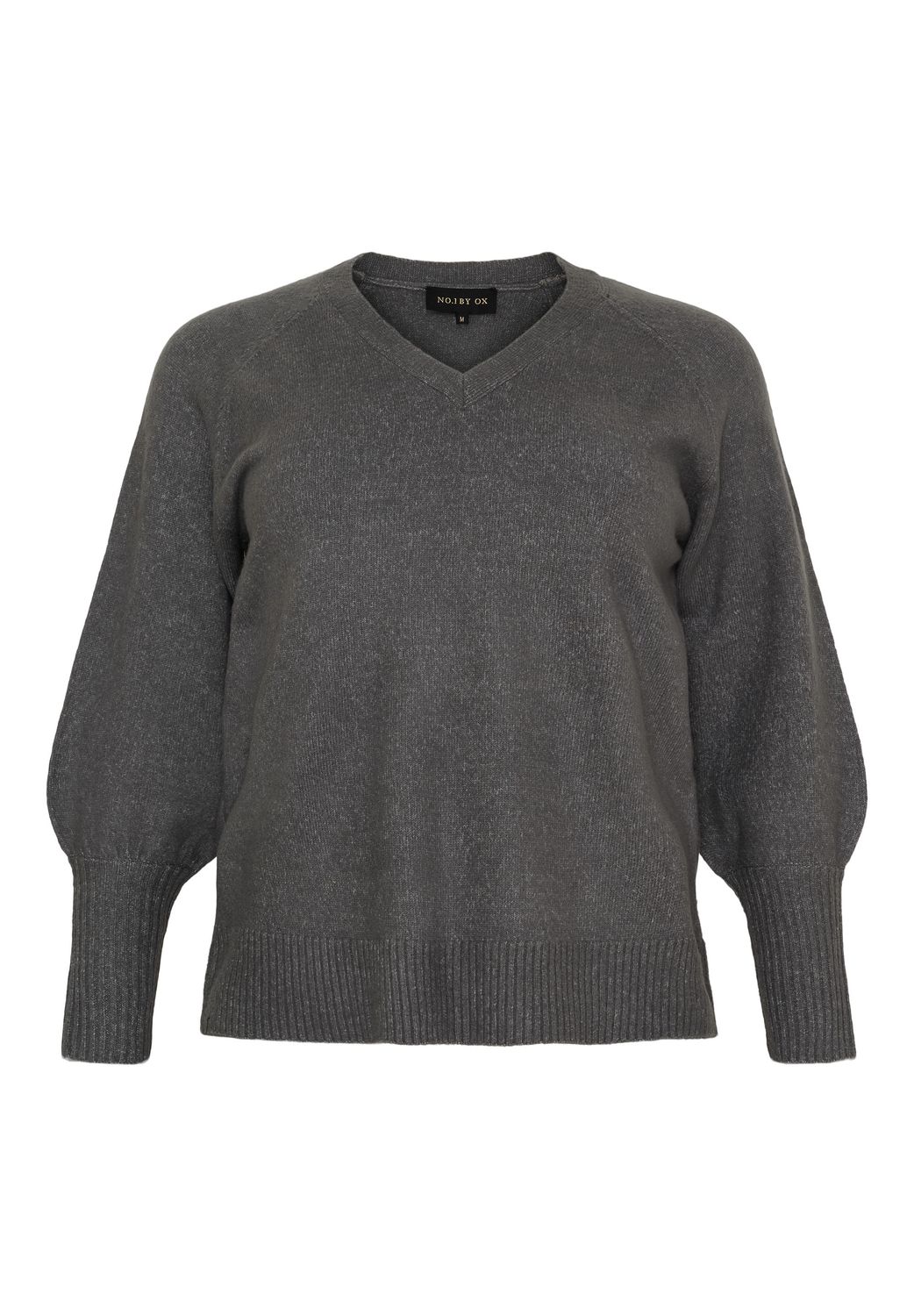 No.1 BY OX Sweater V neck w balllon sleeves Dark Grey Melange 62879-C
