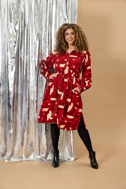 zhenzi Vita 1135 Jurk lange mouw Burgundy Red 201135