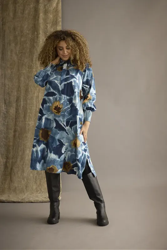 zhenzi Jurk lange Mouw Blauw Zh-Peri 939