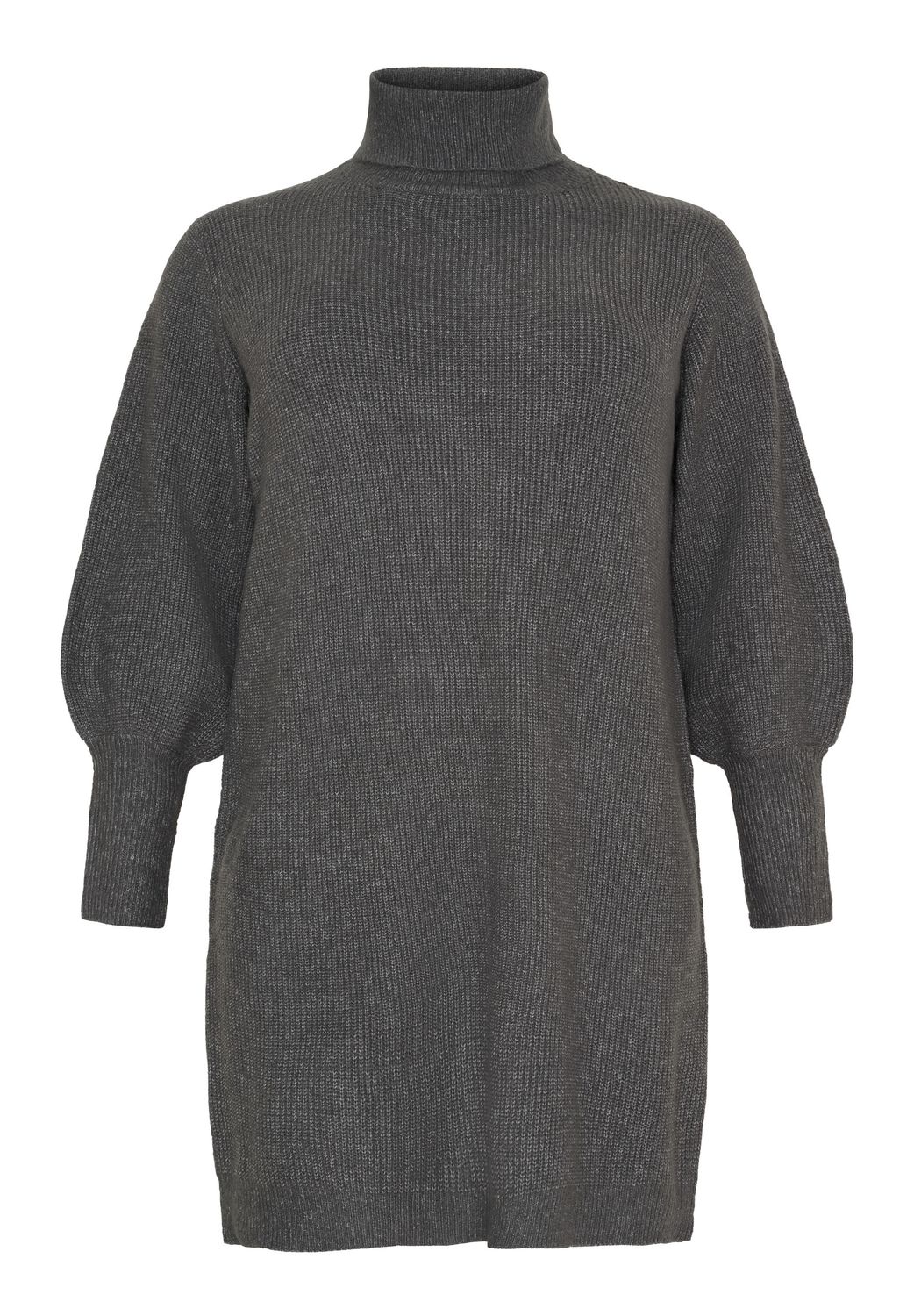No.1 By Ox Knitted Dress w rollneck and LS Ball Dark Grey Melange 62627-C