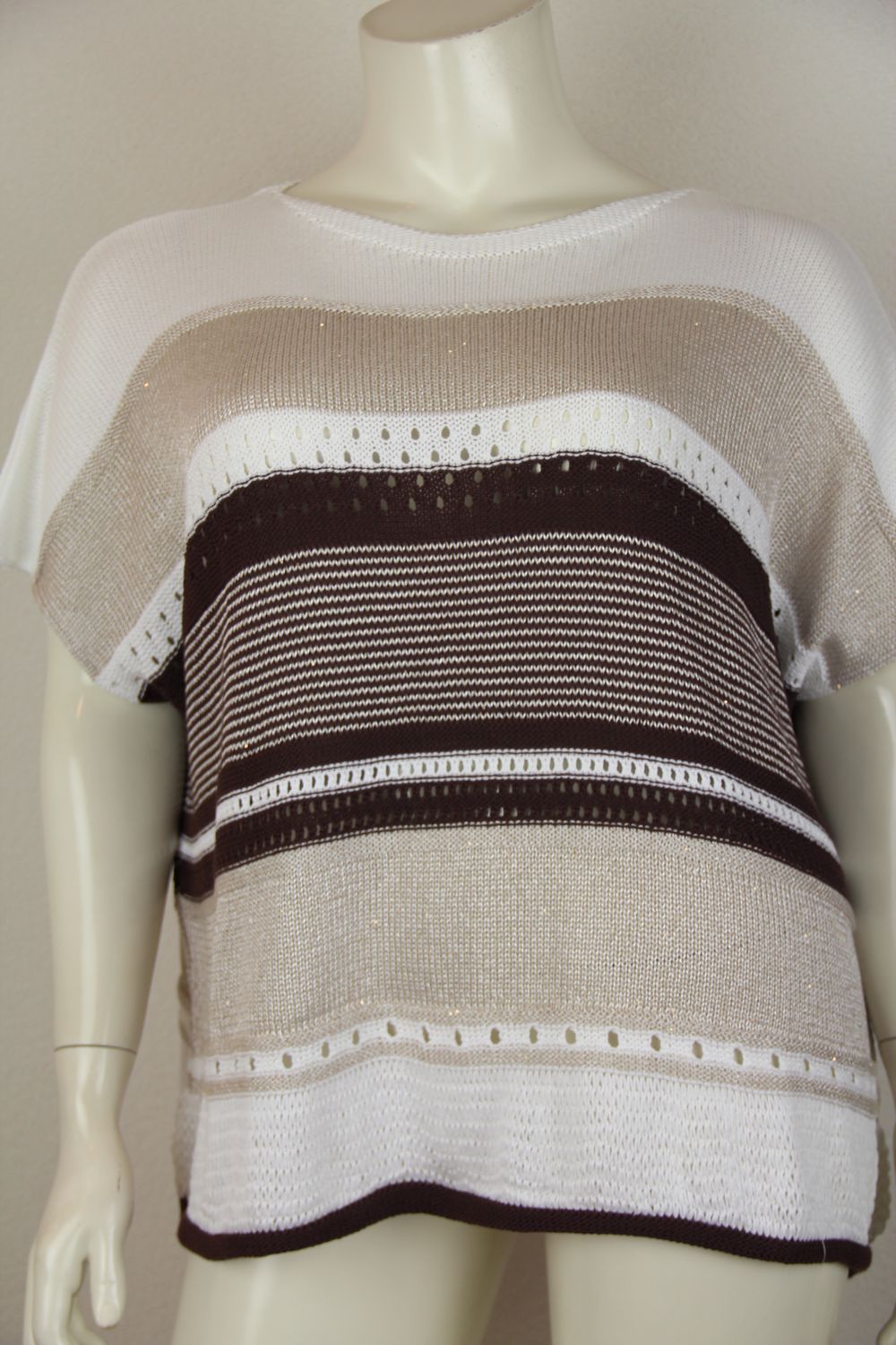 Mat Gebreide top Bruin Wit Beige 8501.5025