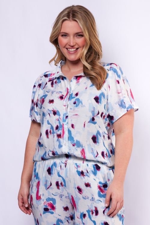 Exxcellent Blouse Bellamy Offwhite / Dusty Blue 26ZZE07