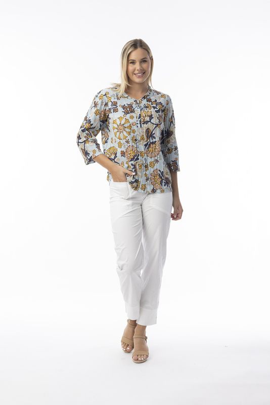 Orientique Macieo Top Frill Neckline Blauw 62752 Orientique Macieo Top Frill Neckline Blauw 62752