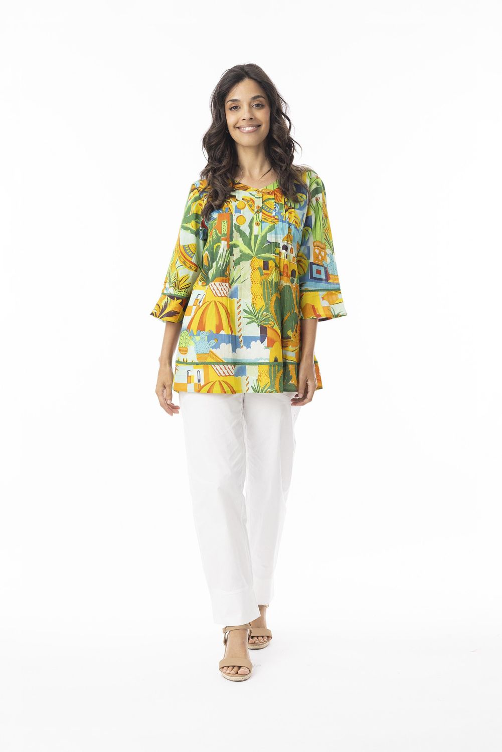 Orientique Guatemala Top Pleated Print 32437