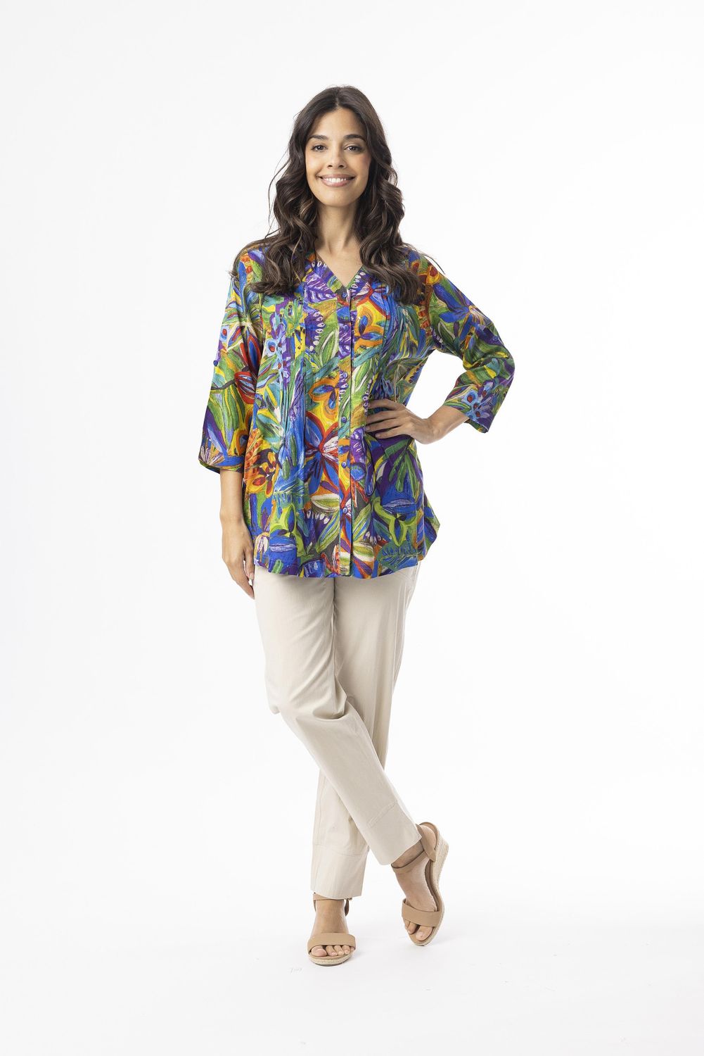 Orientique Zapallar Top Pleated Print 82218