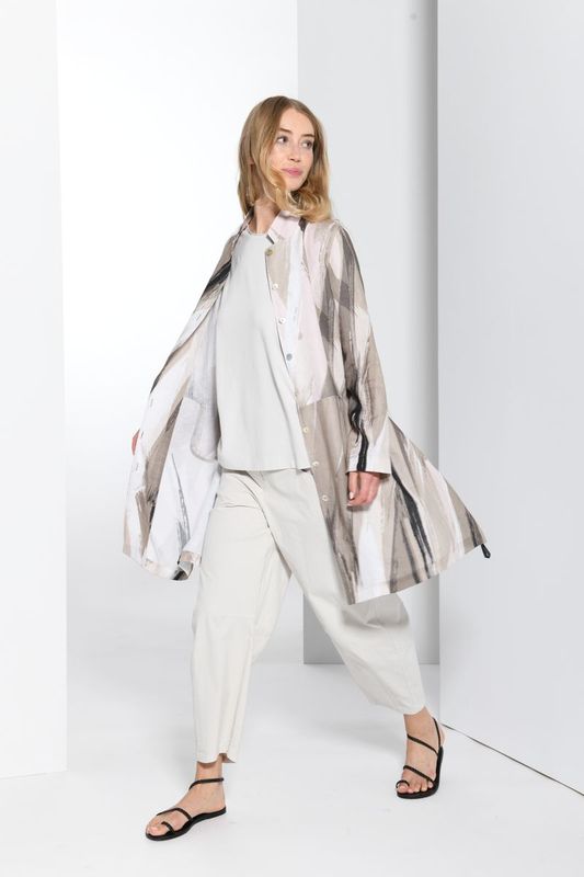 Vetono Linnen print jasje Zand 8607-069