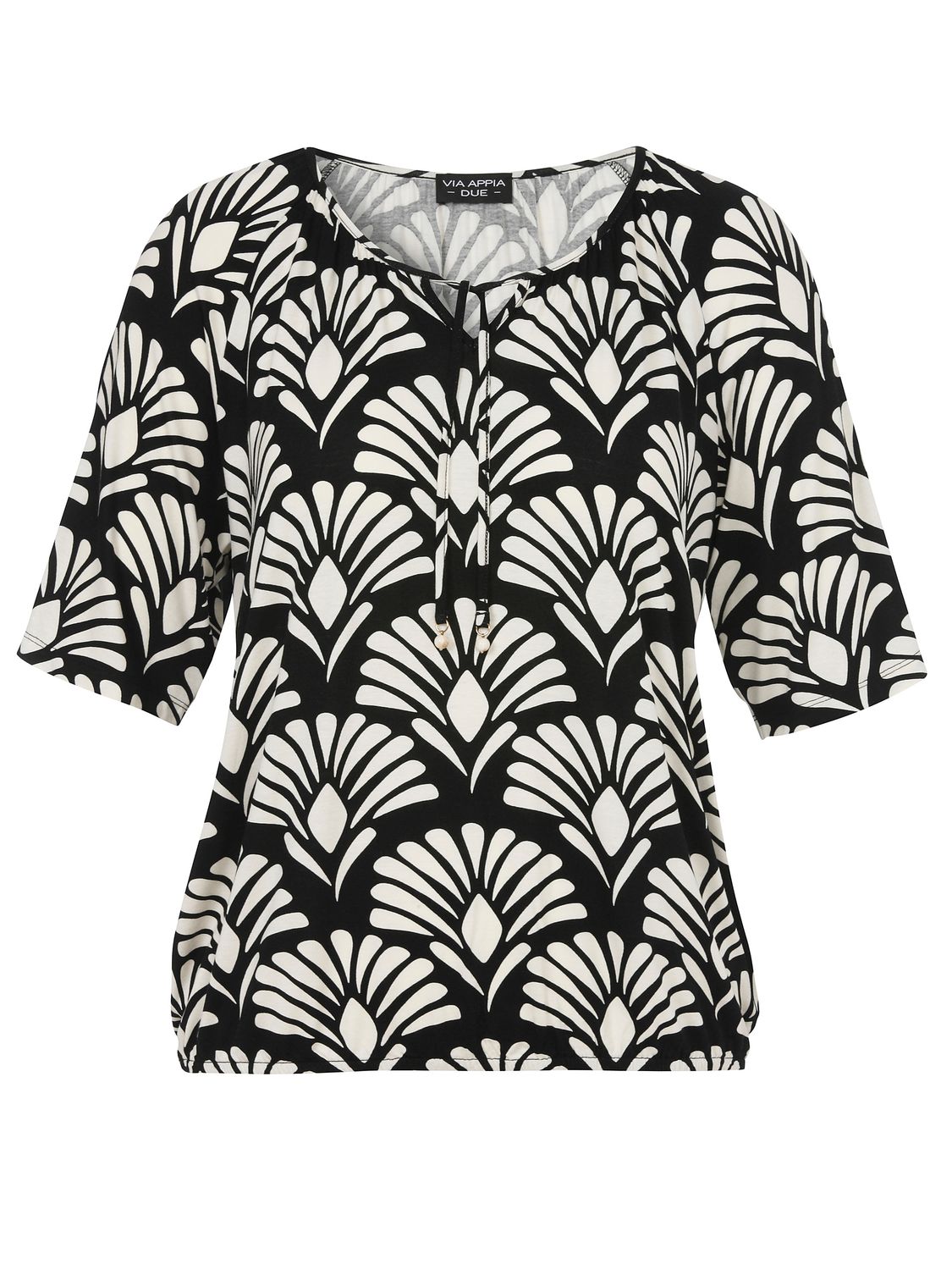 Via Appia Due T-shirt ronde hals Zwart Creme 2613701