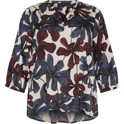 No.1 by Ox Loose Blouse V neck and 3/4 sleeves Cream White W big Blue, Decade 63