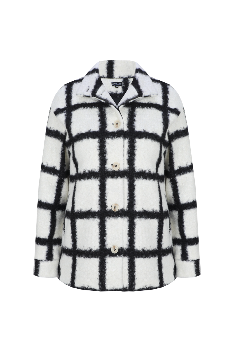 Exxcellent Nala coat checks Offwhite/Black 26NZE34