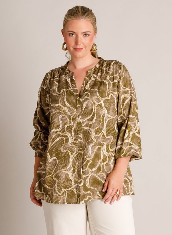 Yest Curve Blouse Grey Olive/Multicolor A006435