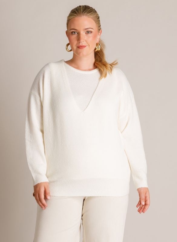 Yest Curve Deze fijngebreide trui creëert de ui Beige Cream A006686