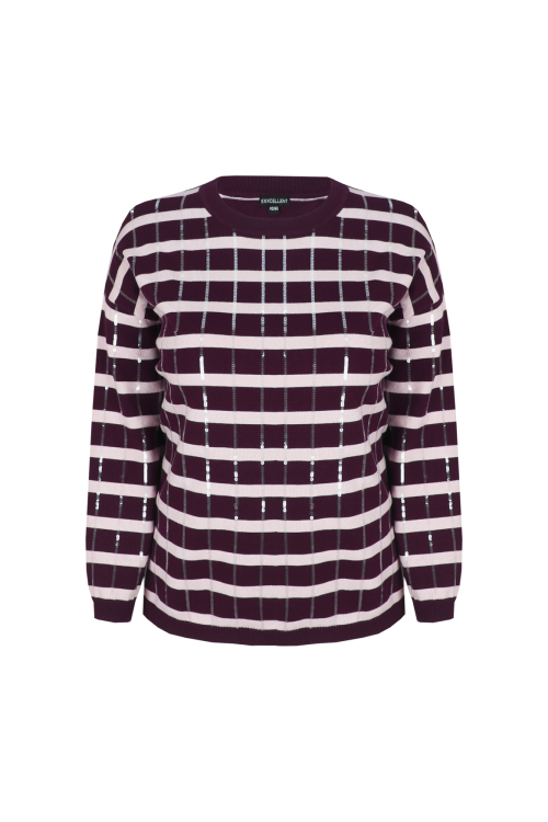 Exxcellent Rivan gebreide pullover Warm Aubergine / Sand 26WOE02