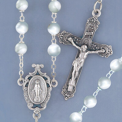 Silverplated Mother of Pearl Rosary