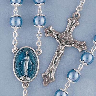 Blue Glass Pearl Rosary