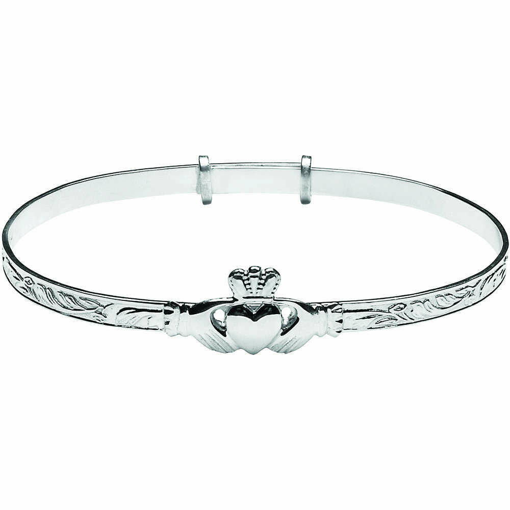 Sterling Silver Ladies Expandable Claddagh Bangle