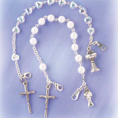 Crystal Heart First Communion Rosary Bracelet