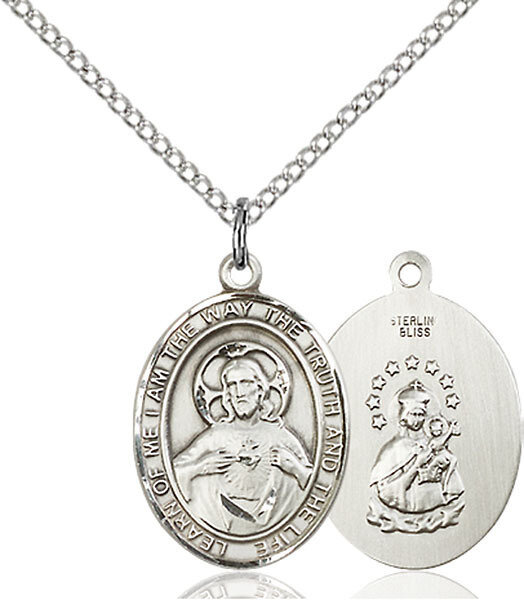 Sterling Silver Scapular Pendant on a 18" Light Rhodium Curb Chain with a Clasp