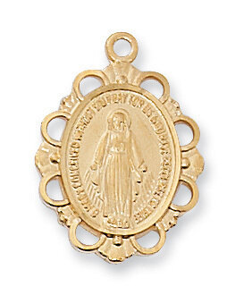 Gold Plated Ornate Miraculous Medal on an 18" Gold Plated Chain