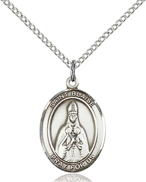 Sterling Silver St. Blaise Pendant on an 18" Light Rhodium Curb Chain with a Clasp