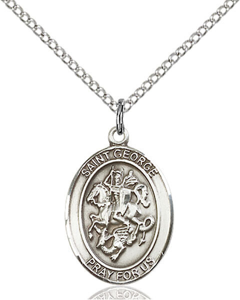 Sterling Silver St. George Pendant on an 18" Light Rhodium Curb Chain with a Clasp