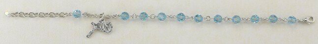 Youth Crystal Aqua Round Shaped Rosary Bracelet
