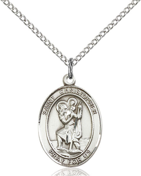 Sterling Silver St. Christopher Pendant on an 18" Light Rhodium Curb Chain with a Clasp