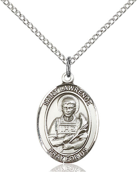 Sterling Silver St. Lawrence Pendant on an 18" Light Rhodium Curb Chain with a Clasp